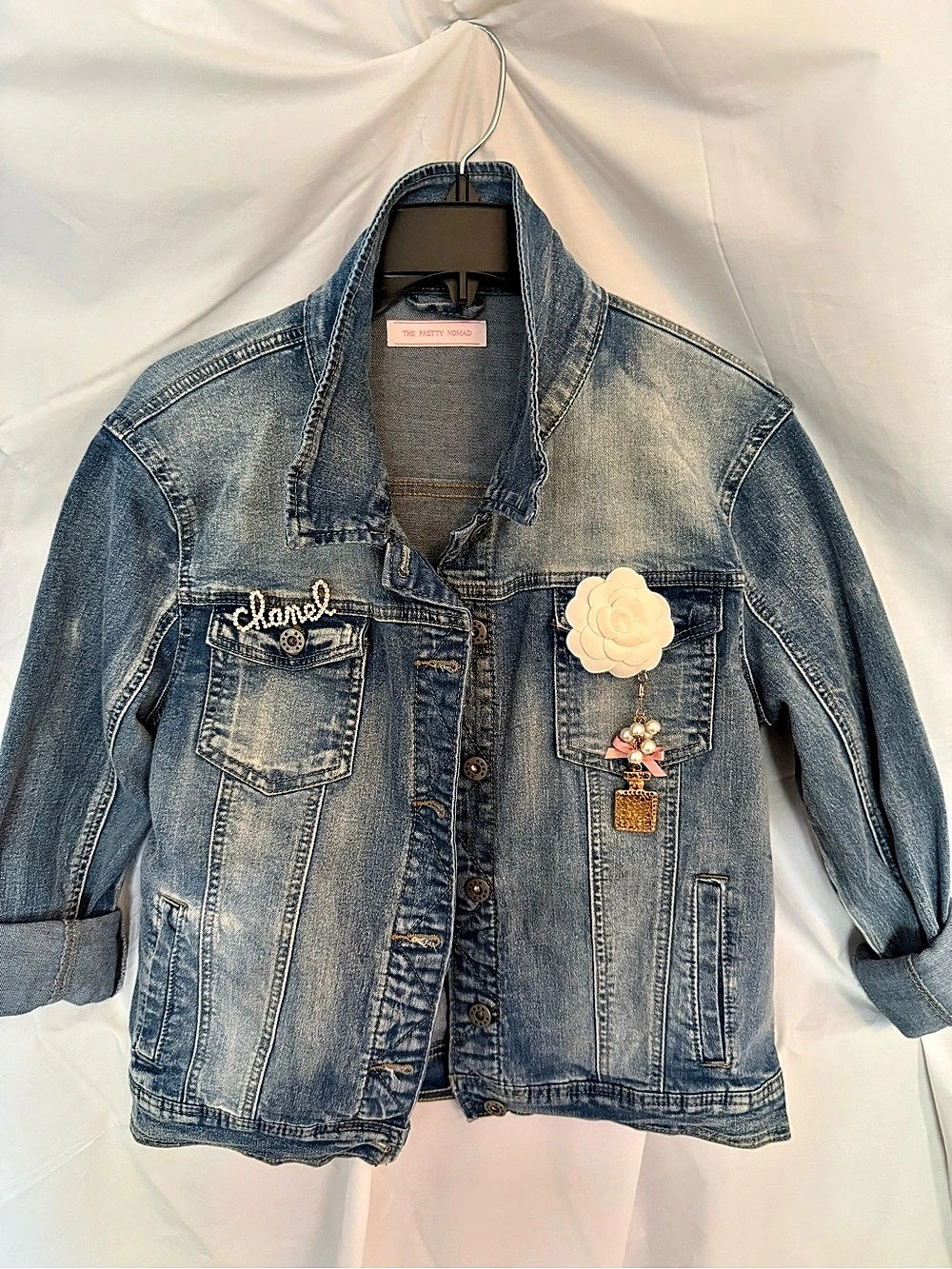 The Pretty Nomad Embellished Blue Jean Jacket Like New